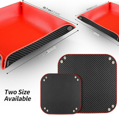 Valet Tray Organizer with Carbon Fiber Style Texture, Foldable Catchall Tray for Keys, Wallet & Everyday Essentials(Red)