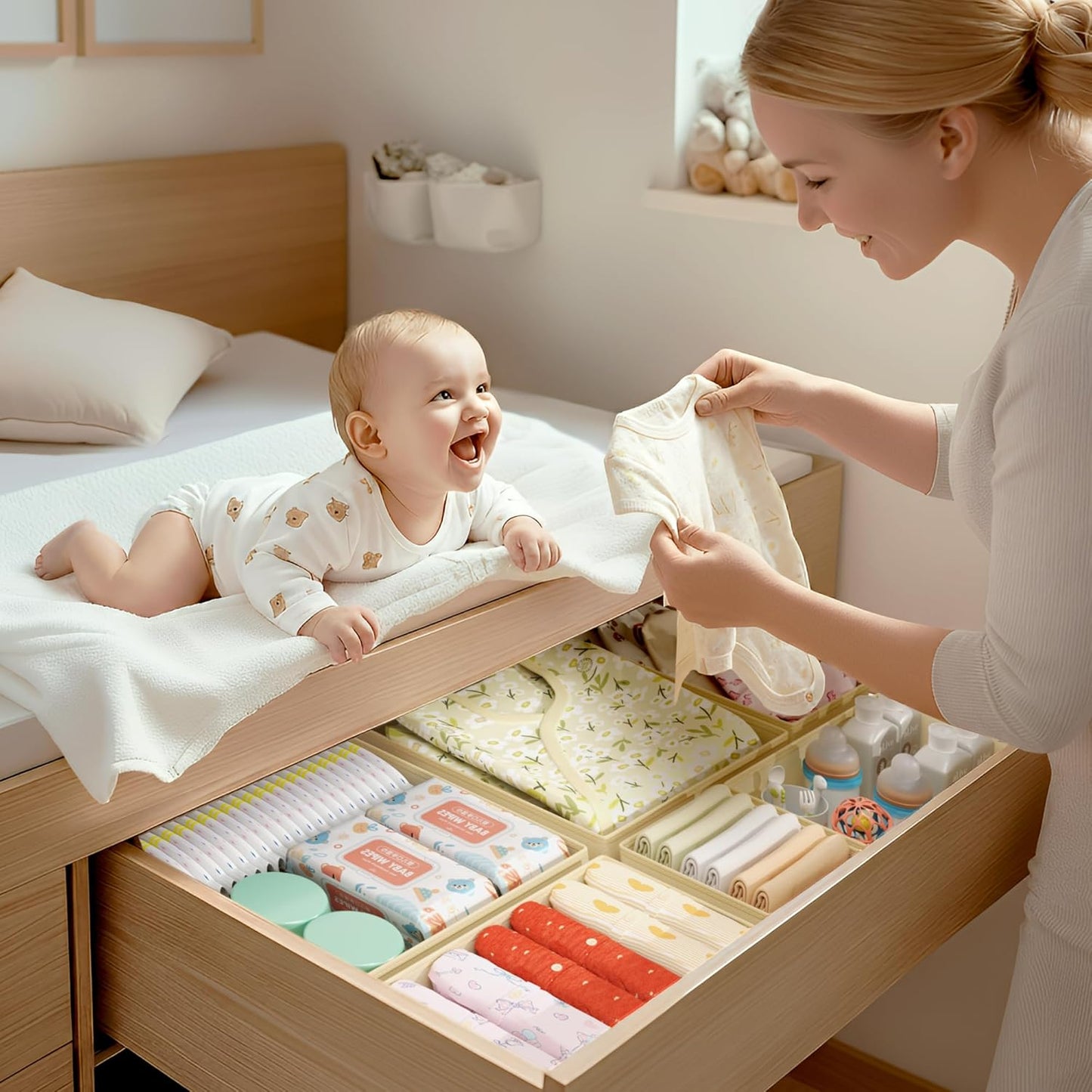 DIMJ Drawer Organizer Clothes - 20 Pack Closet Drawer Organizer Bins for Baby Clothes Storage, Fabric Dresser Organizer for Nursery Bedroom, Foldable Small Drawer Dividers for Underwear Socks