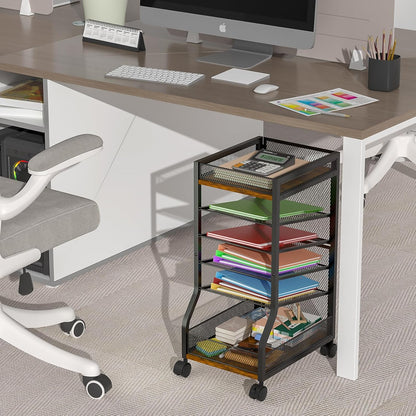 keomaisyto 6-Tier Rolling File Cart with Drawer, Under Desk Storage with Paper Letter Sliding Trays, Standing File Organizer with Wheels, Slim Workspace Organizers for Office/Home/School/Study