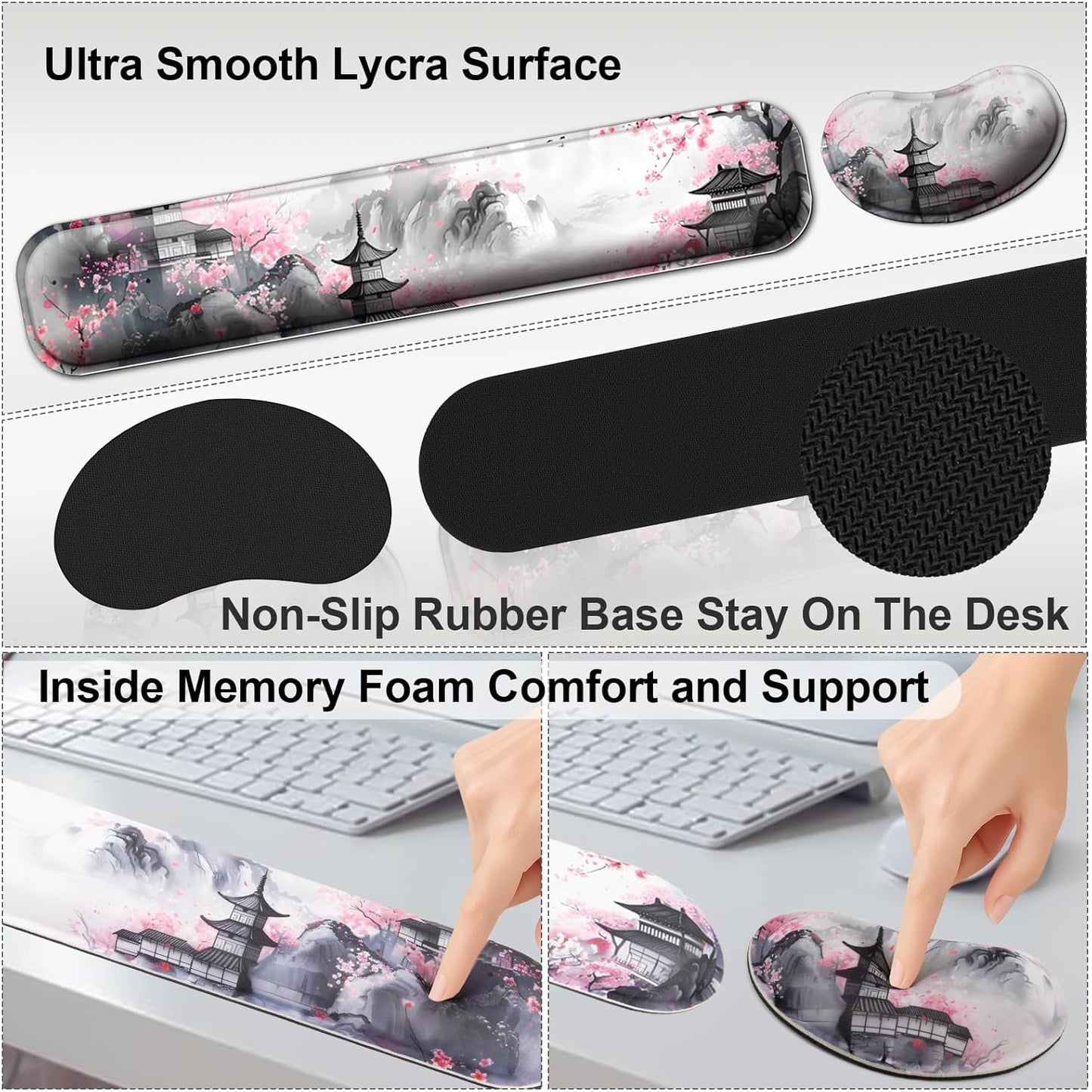 Keyboard Wrist Rest + Mouse Pad with Wrist Support + Desk Mat + Coaster 4 in 1 Set, XXL Large Gaming Mousepad Cute Ergonomic Mouse Pads for Desk Computer Laptop Office Decor-Beach