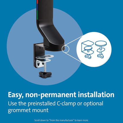 Kensington Single Monitor Desk Mount, C-clamp Vesa Stand Fits up to 32 inch Ultrawide Samsung LG , Low Profile Vertical Mount, Height Adjustable Free Standing Arm,K55512WW Black