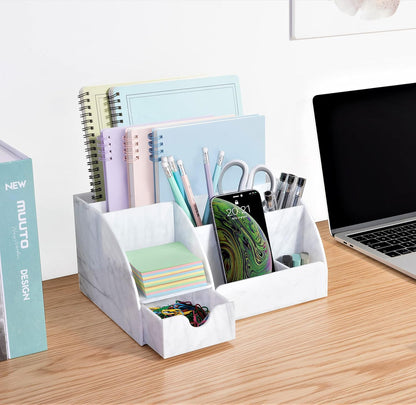 My Space Organizers Clear Acrylic Desk Oganizer, 9 Compartments, Office Supplies and Desk Accessories Organizer, Home Decor Desktop Organizer (Clear)