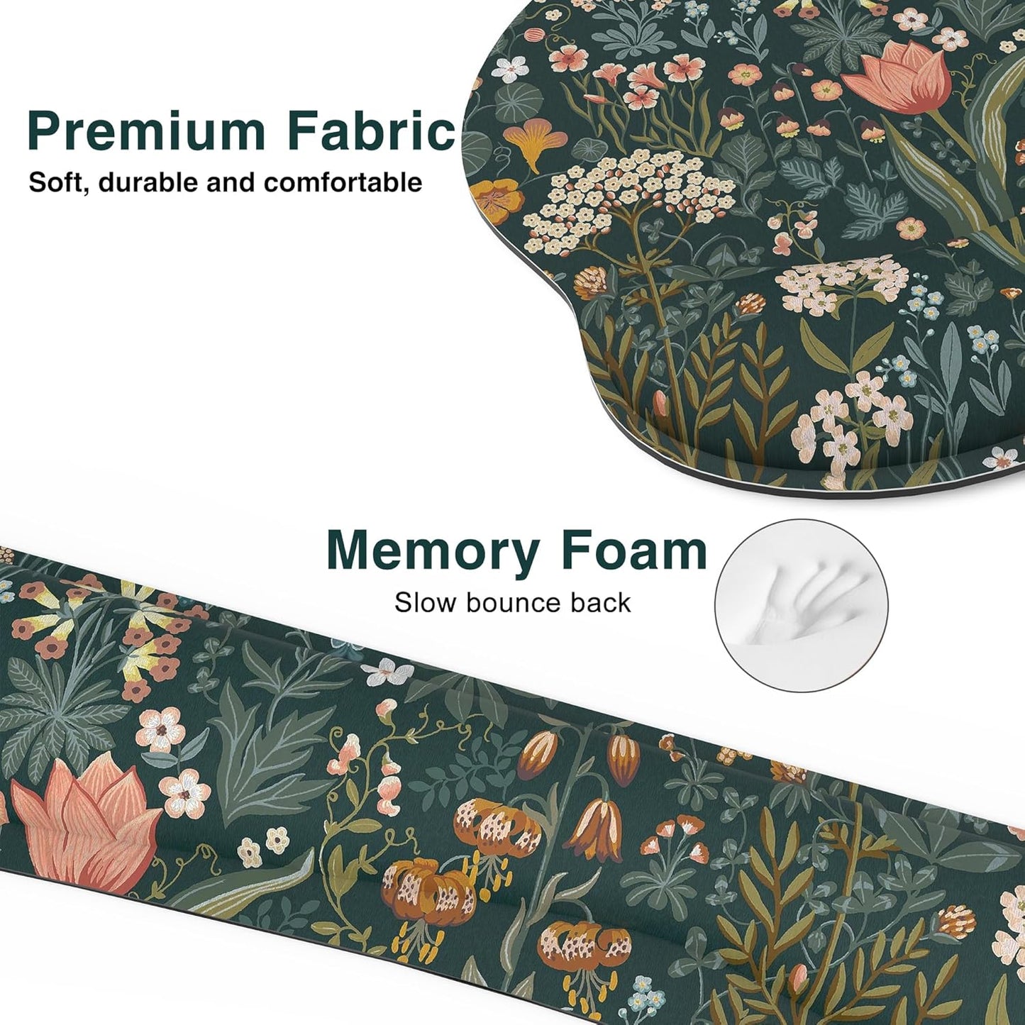Ergonomic Mouse Pad with Wrist Rest and Keyboard Wrist Rest, Memory Foam Wrist Rest for Computer Keyboard, Easy Typing, Pain Relief, Mouse Pad Wrist Support for Gaming,Office, Laptop, Black Flower