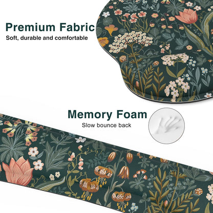 Ergonomic Mouse Pad with Wrist Rest and Keyboard Wrist Rest, Memory Foam Wrist Rest for Computer Keyboard, Easy Typing, Pain Relief, Mouse Pad Wrist Support for Gaming,Office, Laptop, Black Flower