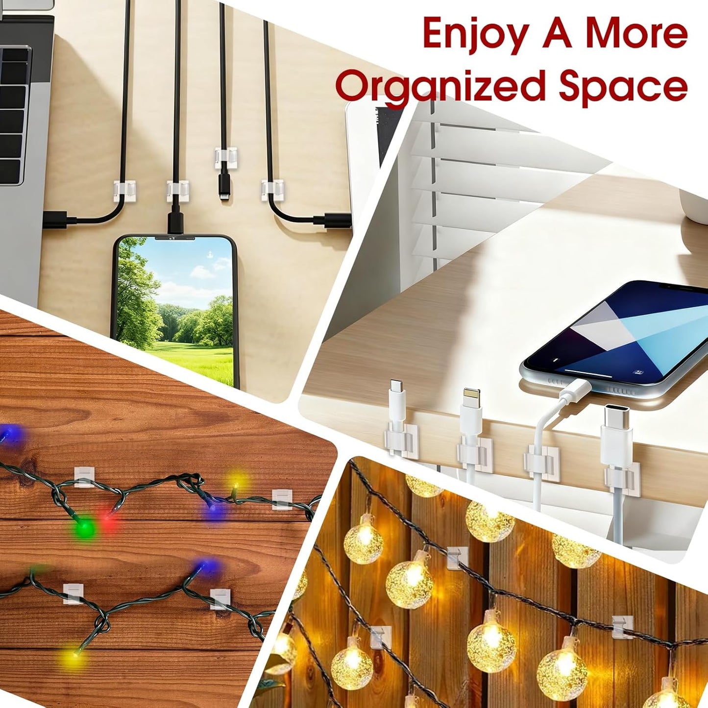 Latoxcaa 120PCS Heavy-Duty Adhesive Cable Clips, Clear Traceless Cord Organizer & Wire Holders for Wall, Desk, Car, LED Strips and Outdoor Lights (Small)