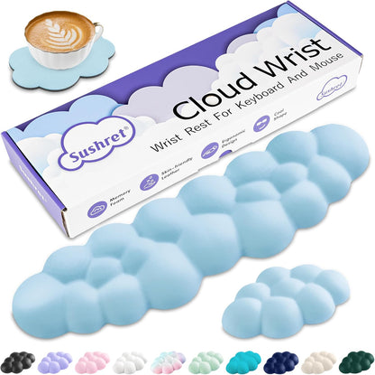 Sushret Cloud Wrist Rest Keyboard, Cloud Keyboard Wrist Pad Set with PU Leather Memory Foam, Cute Arm Rest for Palm Support, PC/Gaming Desk Accessories/Office Setup/Computer Hand Cushion - White