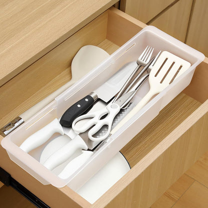 2 Pack Deep Drawer Organizer Bins, Adjustable Sliding Drawer Organizer Bin Expandable Tray for Kitchen Utensils, BBQ Tools, Towels, Durable Plastic Sliding for Easy Storage (17" to 27”)