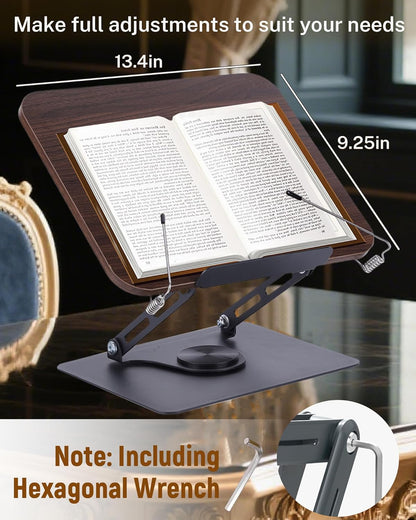ASIEIT Desk Clamp Book Stand, Aluminum Book Holder Adjustable Height & Angle, Cookbook Stand for Kitchen, Recipe Book Holder with 360° Swivel Base, Book Stand for Reading, Office, Laptop