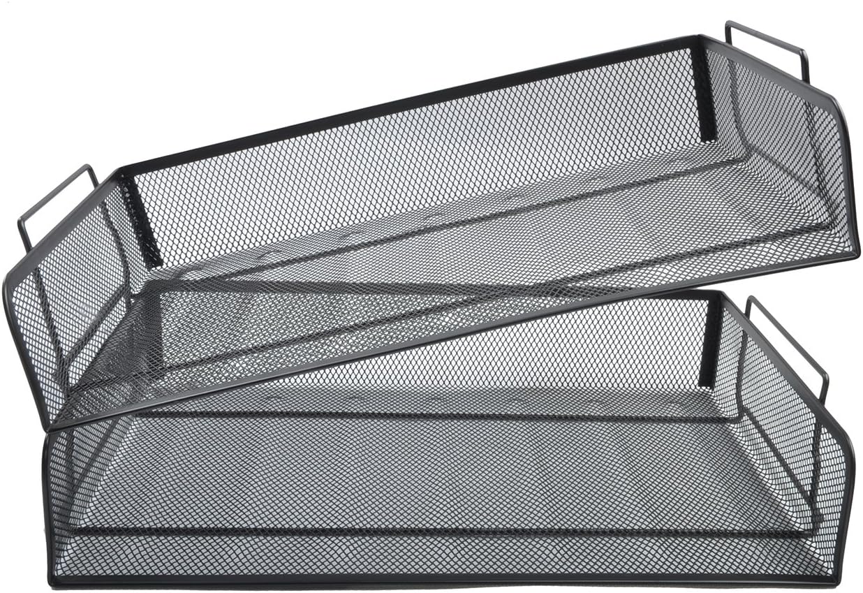 EASEPRES 2 Pack Stackable Desk Paper Tray, Metal Mesh Desktop Document Letter File Organizer for Office Home School, 13.5'' L x 9.75'' W x 5.5'' H, White