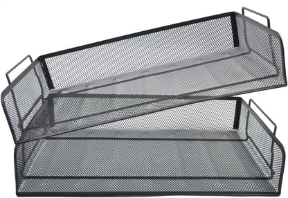 EASEPRES 2 Pack Stackable Desk Paper Tray, Metal Mesh Desktop Document Letter File Organizer for Office Home School, 13.5'' L x 9.75'' W x 5.5'' H, White