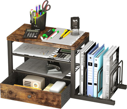 Homeiju Wood Desk Organizer with Drawers, Desk File Organizer with 3 Vertical File Holders, File Shelf,Storage for Mail, Supplies,Classroom Organization