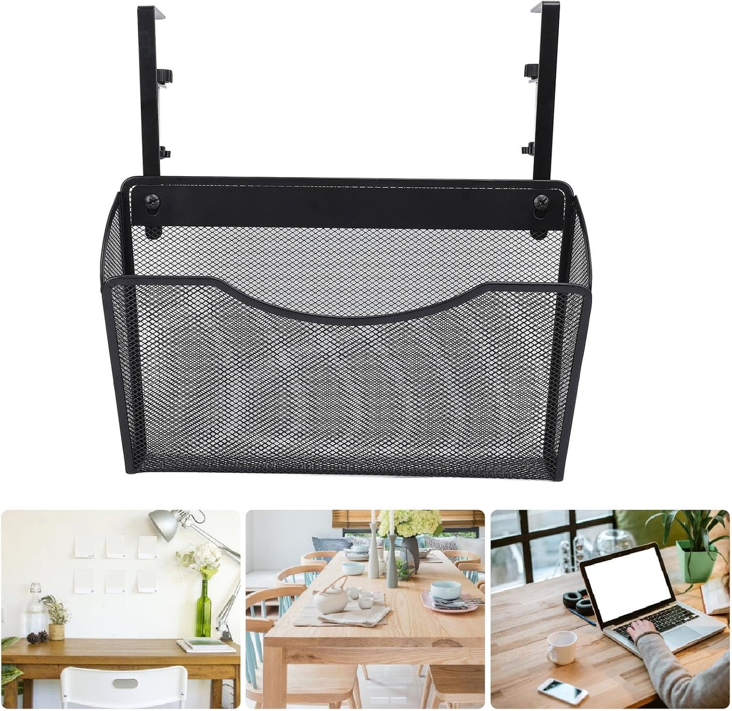 Asixxsix Under Desk Drawer, Desk Side Storage, Hanging Desk Organizer, Clamp On Desk Organizer, Mesh Metal Desk Drawer, Side Desk Organizer for Office and Home (White)