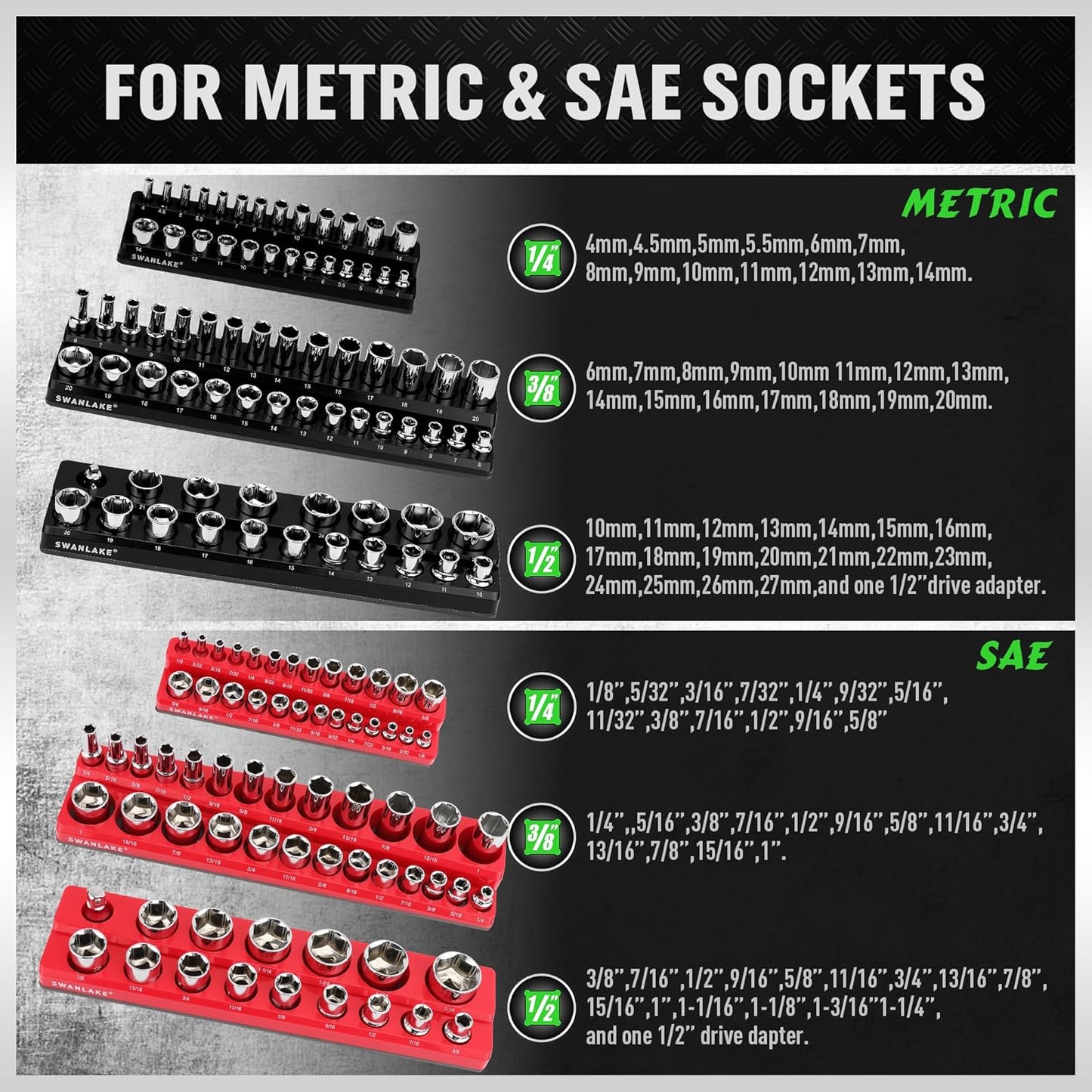 Magnetic Socket Organizer Set, 6PCS Socket Holder, 1/4", 3/8", 1/2" Sockets Holds 143 Pieces Magnetic Sockets Trays (Blue&red, 6 Pcs)