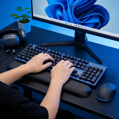 PU Leather Keyboard Wrist Rest, Ergonomic Memory Foam Wrist Support for Pain Relief, Waterproof & Easy to Clean Hand Rest Pad for Office, Gaming & Mechanical Keyboards (Classic Black)