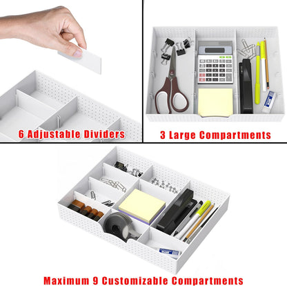 Simple Houseware Drawer Organizer Tray with 9 Adjustable Compartments, Clear