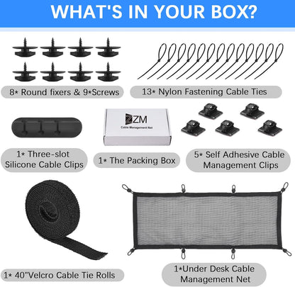 Cable Management Net Under Desk Kit,Privacy Mesh Cable Manager Flexible Under Desk Wire Net Large Capacity Cord Organizer Net for Office,Standing Desk, Home, 26 X 10 Inches