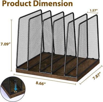 LEKETREE Desk File Organizer, 5-Section Upright File Sorter, Vertical File Folder Holder, Mesh Metal Wood Office Desktop Organization for Document, Magazine, Books and more (Wood and Black)