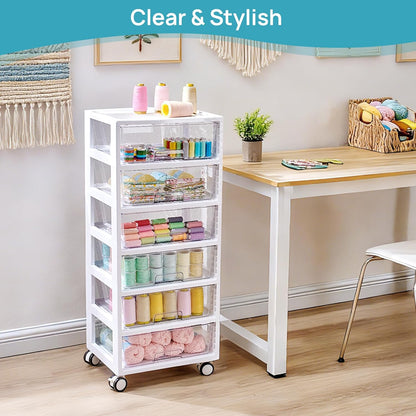 Vtopmart Plastic Drawer Storage Rolling Cart with Wheels, 4-Tier Drawer Organizer for Art Crafts Supplies, Home Office Supplies, Toys, Under Desk Storage for Office, Craft Room, Bedroom, Classroom