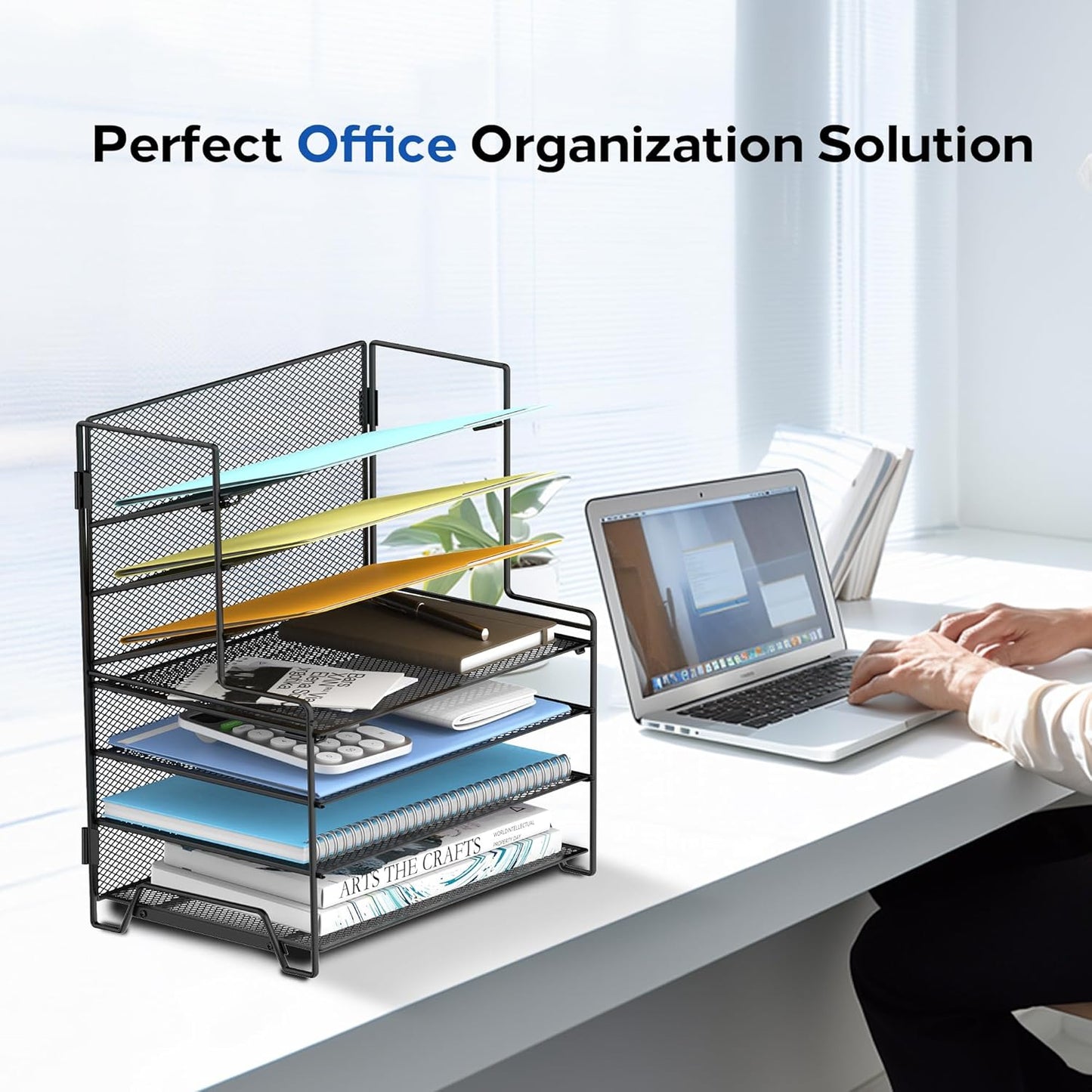 SUPEASY 7 Tier Desk Organizer, Desk File Organizer with Pen Holder, Paper Organizer for Desk, Desk Organizers and Accessories for Home Office School, Black