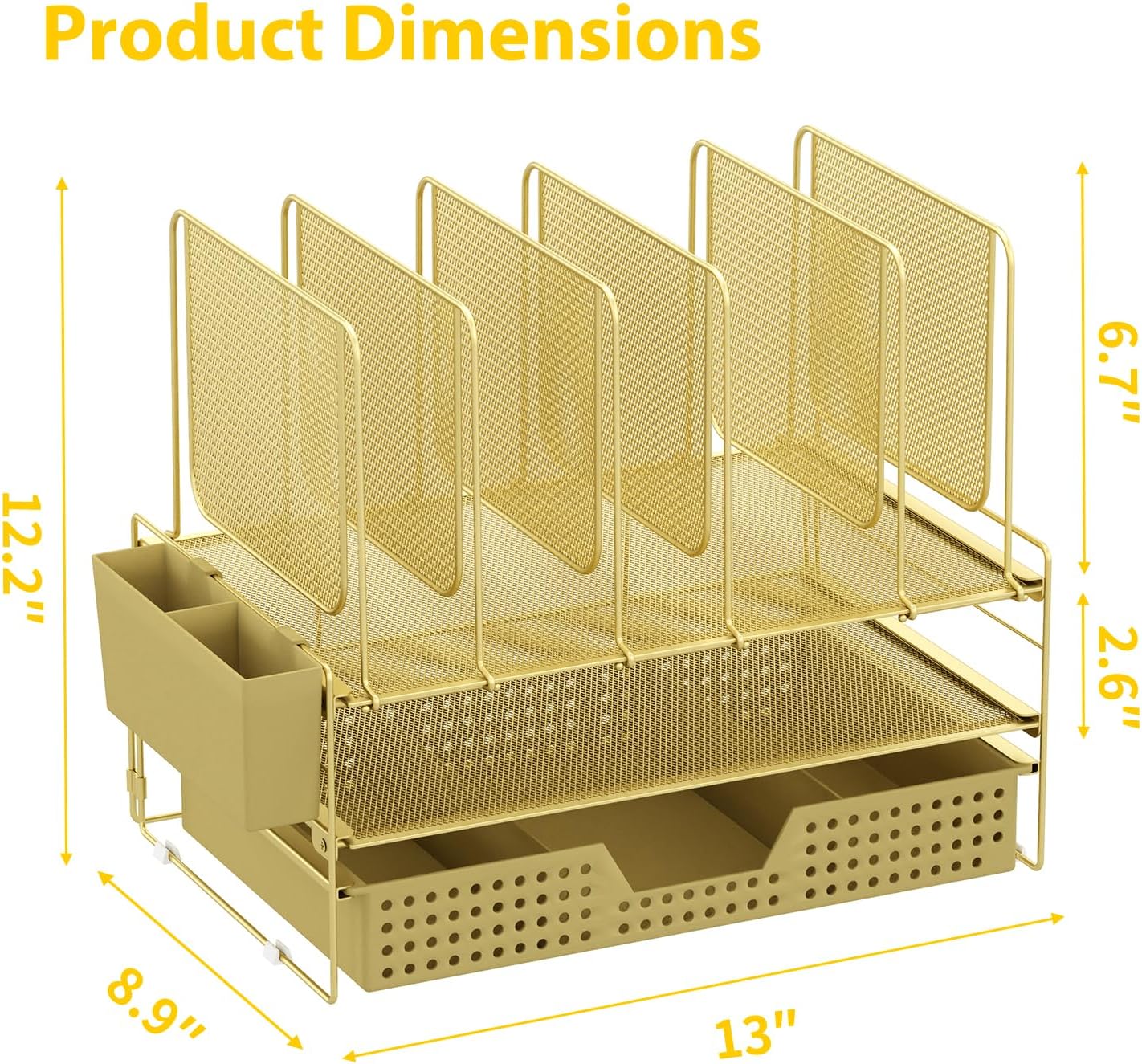 LEKETREE Desk Organizer, Office Organization with Vertical File Holder, File Organizer with Drawer and Pen Holder, Desk Accessories and Workspace Organizers for Home Office (Black)