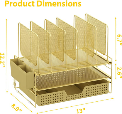 LEKETREE Desk Organizer, Office Organization with Vertical File Holder, File Organizer with Drawer and Pen Holder, Desk Accessories and Workspace Organizers for Home Office (Black)
