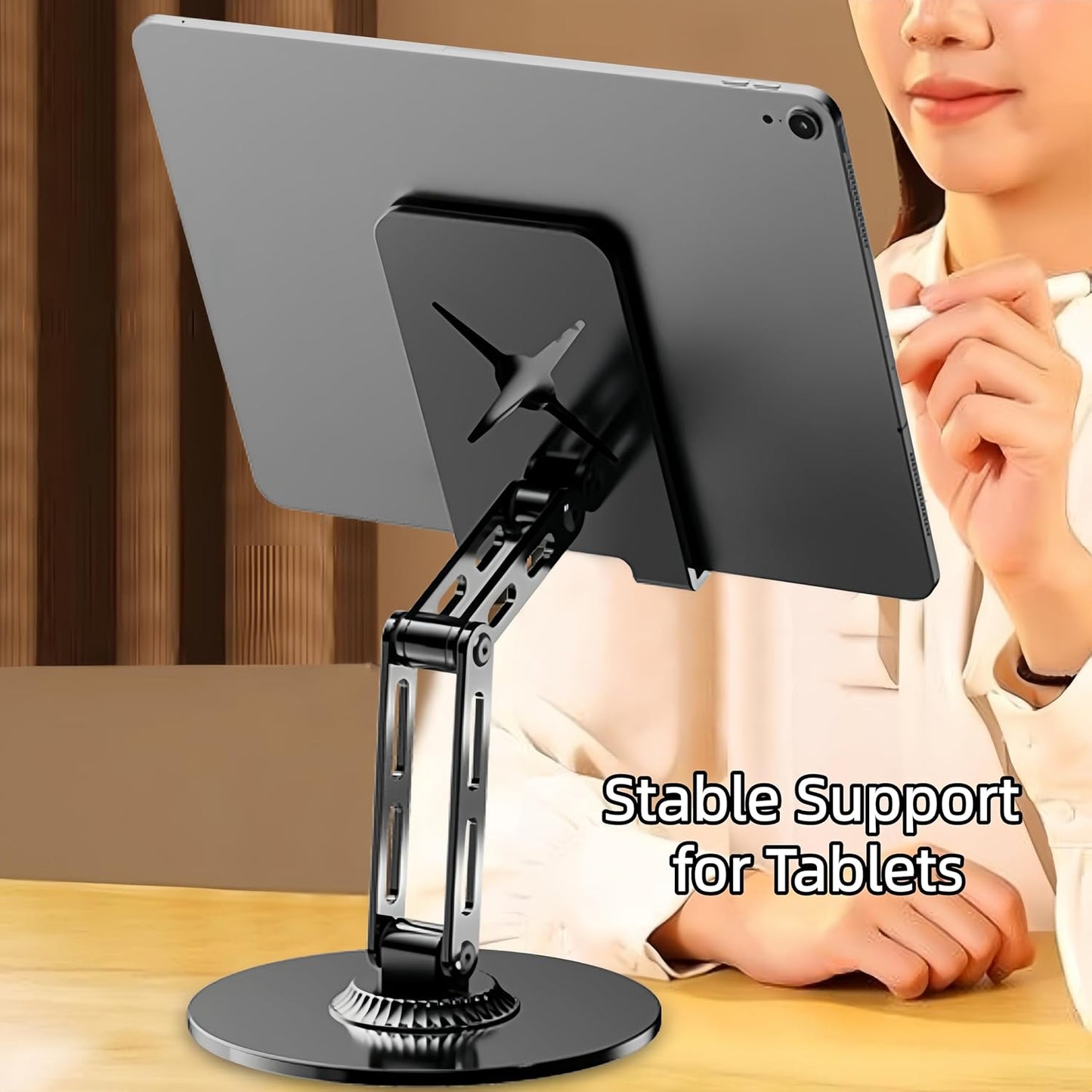 All-Metal Cell Phone Stand 360° Rotatable & Height Adjustable - 25KG Super Load-Bearing, Foldable Desk Stand for Phone, Compatible with iPhone 17/16/15/14, Nintendo Switch, Silver