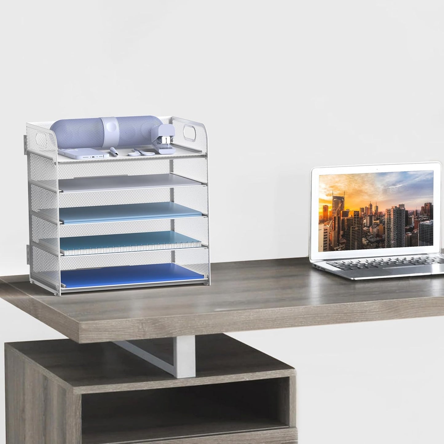 Letter Tray Paper Organizer 5-Tier Desk Organizer File Organizer Paper Holder with Handle, Metal Desktop Document Shelf Tray Office Classroom Organization - Black