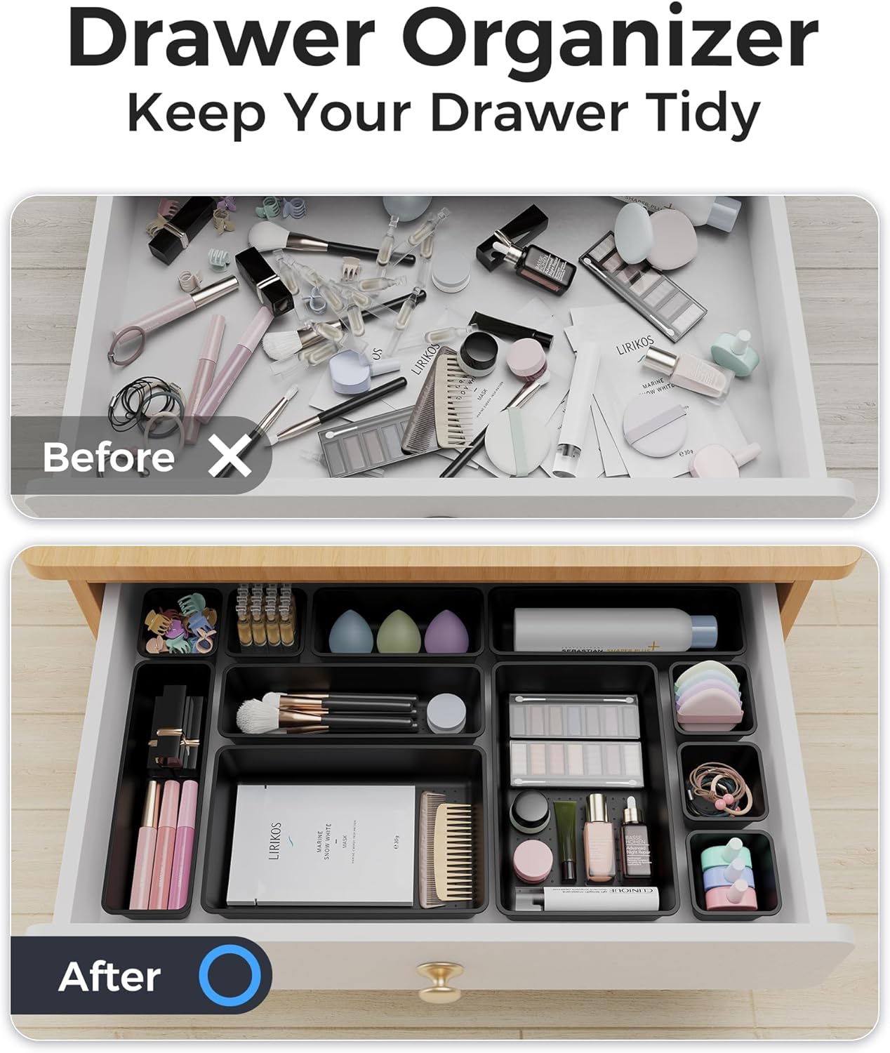 BiuLeon 25 PCS Plastic Drawer Organizers Set, 4-Sizes Vanity and Makeup Organizer, Desk and bathroom Drawer Organizer Trays, Organizers and Storage for Makeup, Jewelry, Gadgets, Utensils (Pink)