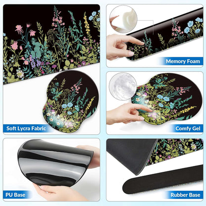 Desk Mat Set + Keyboard and Mouse Pad with Wrist Rest Support,4-in-1 Large Mousepad Computer Mats for Desktop Home & Office-Purple Butterflies