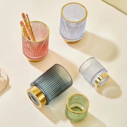 Makeup Brush Holder Organizer,Toothbrush Holders,Desk Pen Pencil Holder,Multifunctional Vintage Glass Brush Cup（L/Green/A3-6-US）