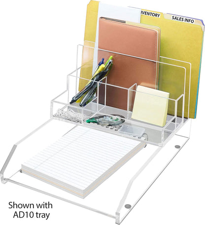 Kantek Clear Acrylic File Sorter/Desk Organizer, Multiple compartments, 2 Large File Sections, 10.5" x 7.5" x 6.7", Fits on any 10.5" Tray, Office Organizer, Desk Accessory