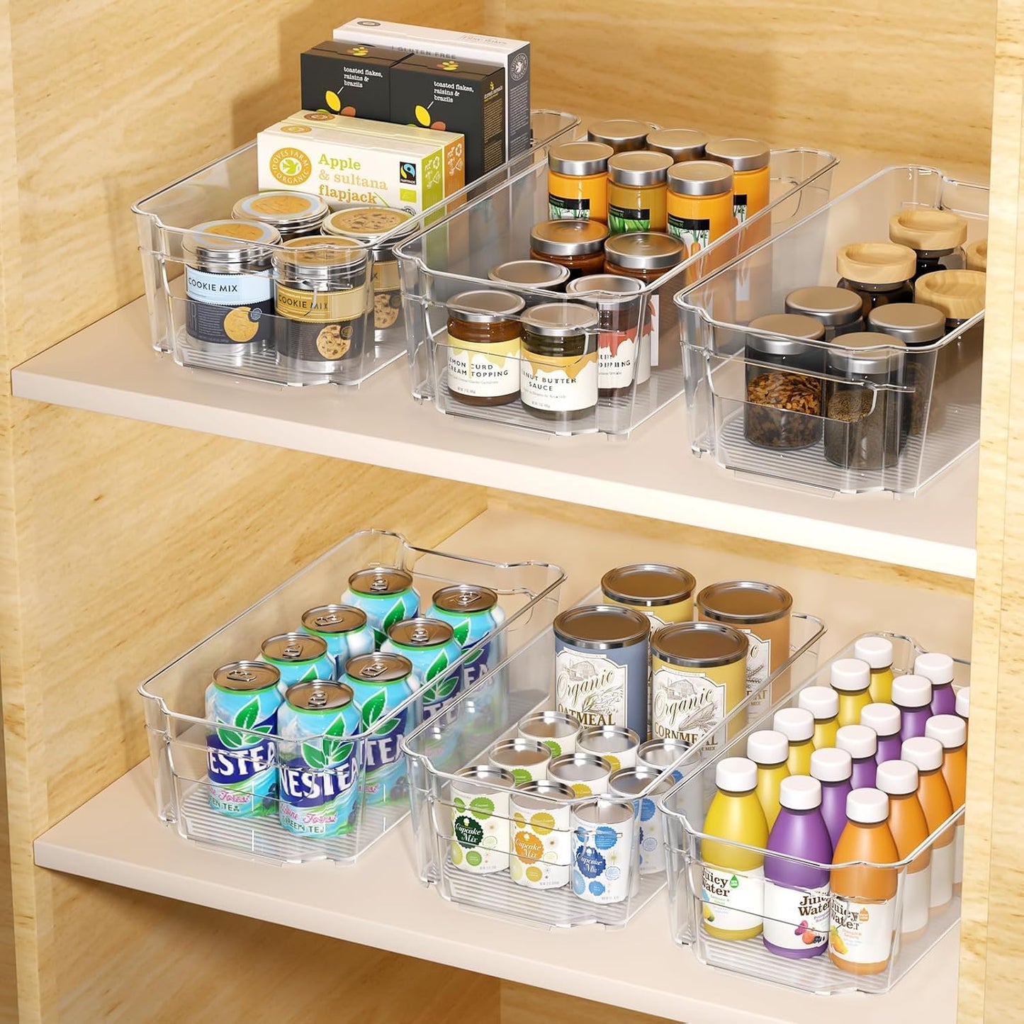 Clear Fridge Organizer, Refrigerator Organizer Bins with Handle, Freezer, Kitchen Cabinet, Pantry Organization, BPA Free Fridge Organizers (12.4 inch 8 Pack)