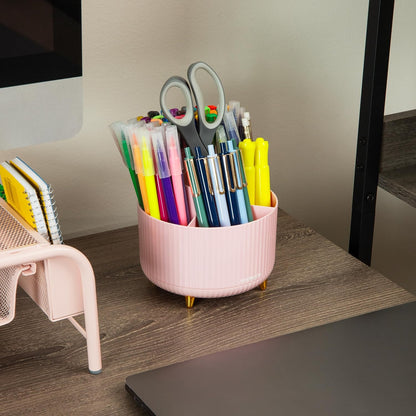 Mind Reader Rotating Pen Cup, Accessory Holder, Desktop Organization, Office, Plastic, 5.75" L x 5.75" W x 4.75" H, Pink