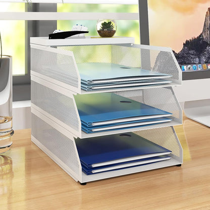Natwind 4-Tier Paper Organizers,Desk Organizer,Stackable Paper Tray, Desk Accessories,Metal Mesh Desktop Organizer,Letter Trays,File Document Storage Rack for for Home, Office, School (Black)