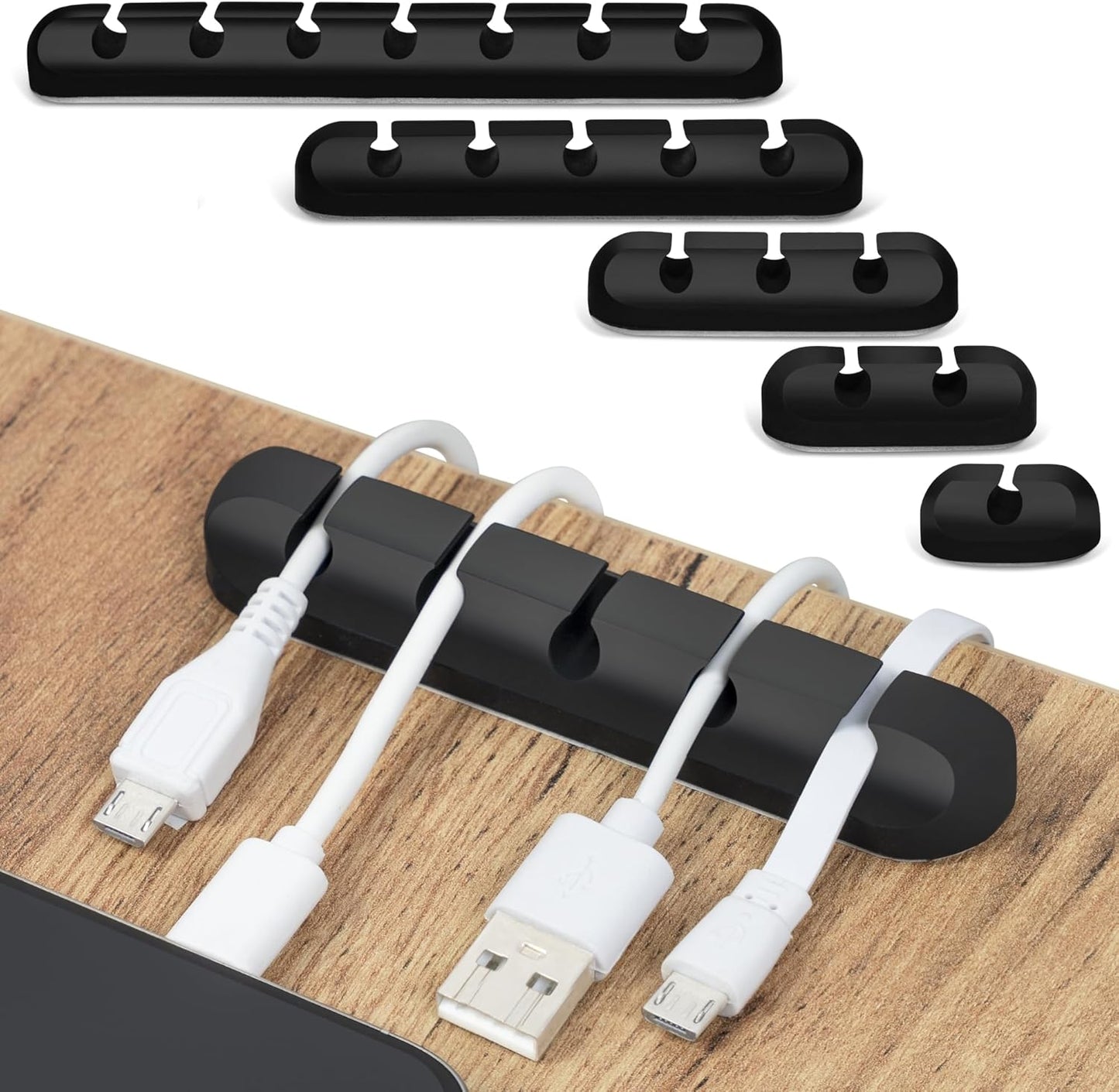 Cable Organizer Clips 5-Pack – Strong Adhesive Cord Holders for Desk, Wall & Home – Mixed Slot Sizes (1, 2, 3, 5, 7)
