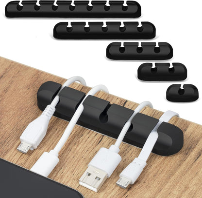 Cable Organizer Clips 5-Pack – Strong Adhesive Cord Holders for Desk, Wall & Home – Mixed Slot Sizes (1, 2, 3, 5, 7)