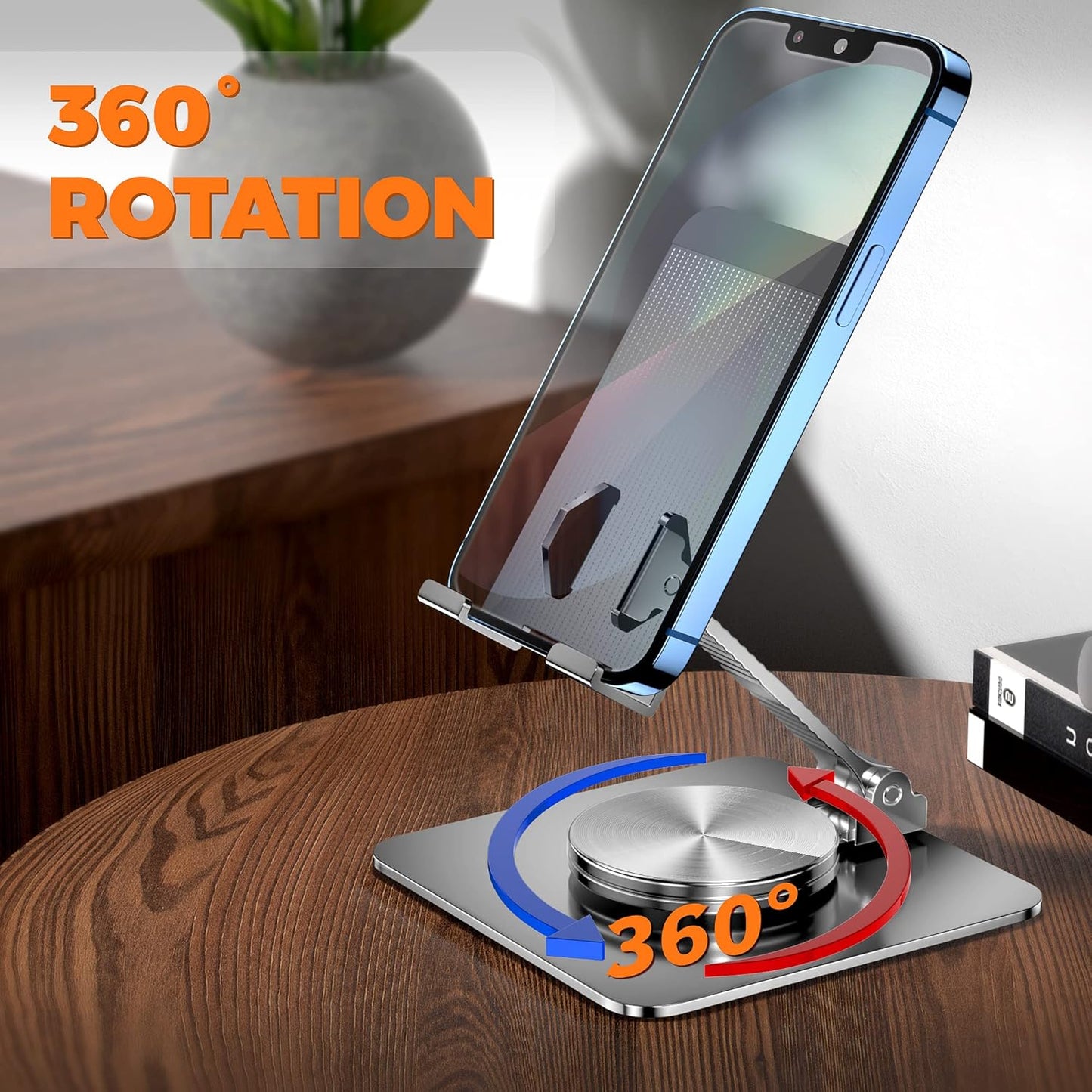 360 Rotatable Foldable Phone Stand for Desk,Fully Adjustable Desktop Phone Holder Cradle Dock Compatible with iPhone 17 16 15 14 13 12 11 Pro Max,Tablets,All Phones(Pink)