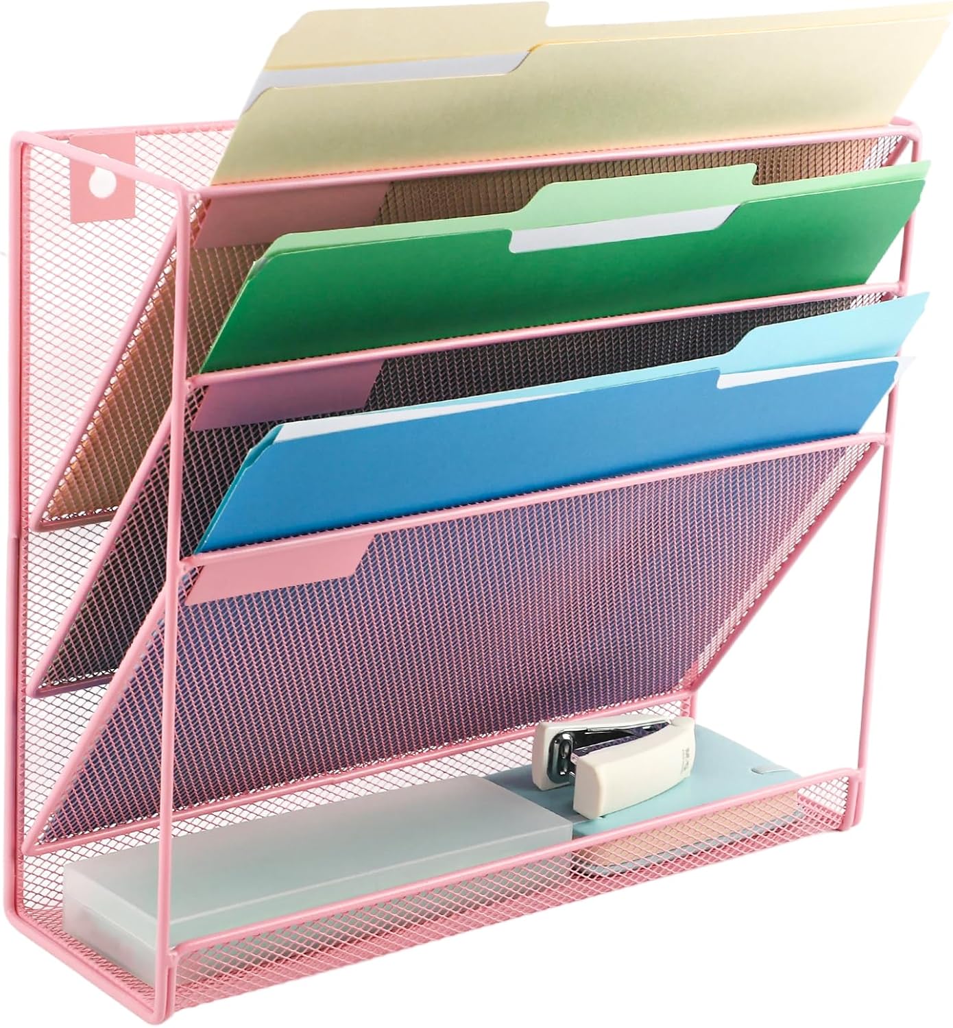 EASEPRES Desk File Organizer Mesh 6-Tier, Hanging Wall Mount Document Organization Stand, Desktop Vertical Mail Paper Folder Holder Rack with Bottom Tray for Office Home Cubicle Countertop, Black