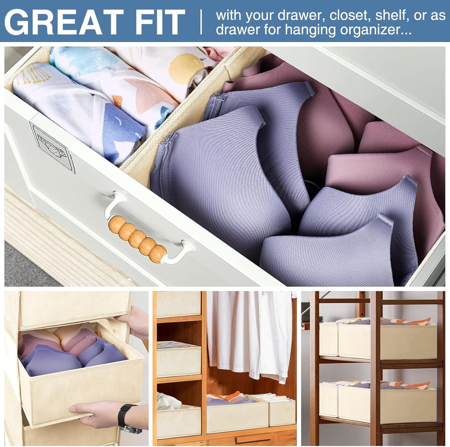 Criusia Drawer Organizer Clothes 12 Pack, Dresser Organizer for Nursery Bedroom Closet Organization and Storage - Baby Clothes Organizer Bins - Drawer Divider for Sock Underwear Bra Ties (Grey)