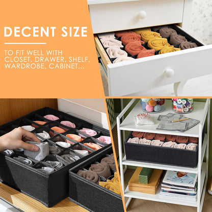 Criusia 6 Pack Large Drawer Organizer for Sock Underwear - Washable Heavy Duty Fabric Closet Organizers and Storage Bins - 90 Cells Dresser Organizer Divider for Baby Clothes, Ties, Belt (Grey)
