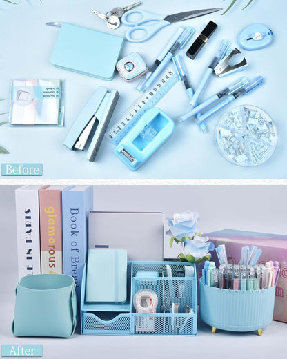 LXEVIHK 21Pcs Pink Desk Organizers and Accessories With Mesh Desk Organizer and 360°Rotating Pen Holder and a Lot of Office Pink Office Supplies Beautifully Presented in a Gift Box