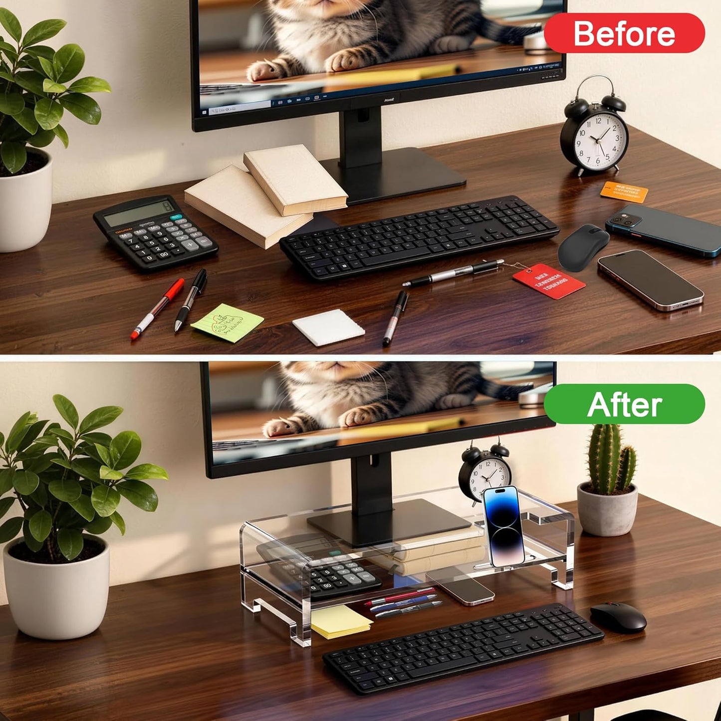 Acrylic Monitor Stand Riser Acrylic Laptop Stand for Desk Clear Computer Monitor Stand for Desk Accessories White Aesthetic Decorations for Office Home iMac Organizer