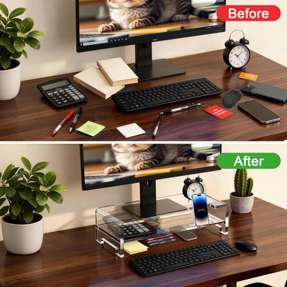 Acrylic Monitor Stand Riser Acrylic Laptop Stand for Desk Clear Computer Monitor Stand for Desk Accessories White Aesthetic Decorations for Office Home iMac Organizer