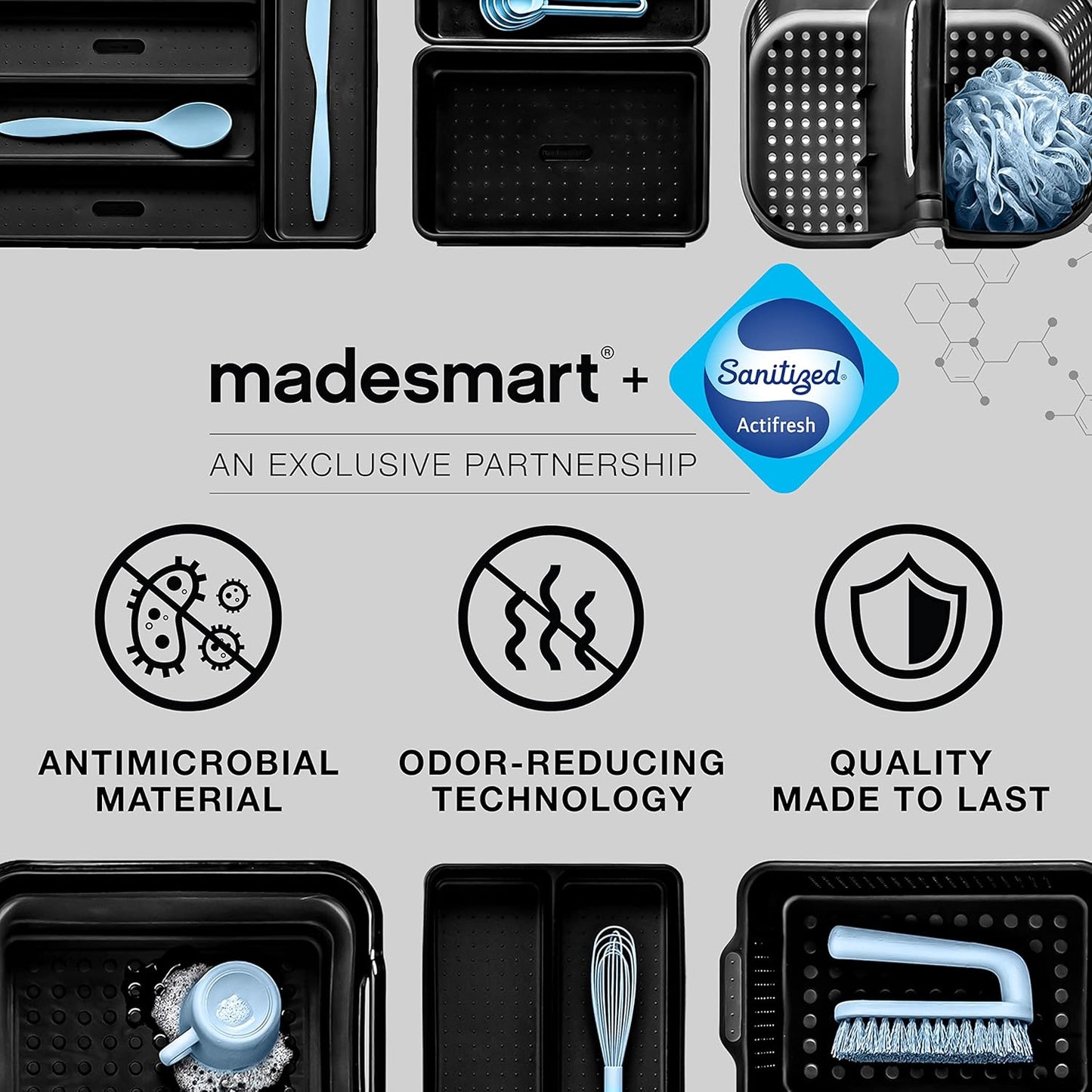 madesmart Two-Tier Bathroom Cabinet Organizer, Sliding Drawer Storage for Bottles, Sponges & Cleaning Supplies, Blue