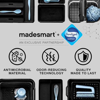 madesmart Two-Tier Bathroom Cabinet Organizer, Sliding Drawer Storage for Bottles, Sponges & Cleaning Supplies, Blue