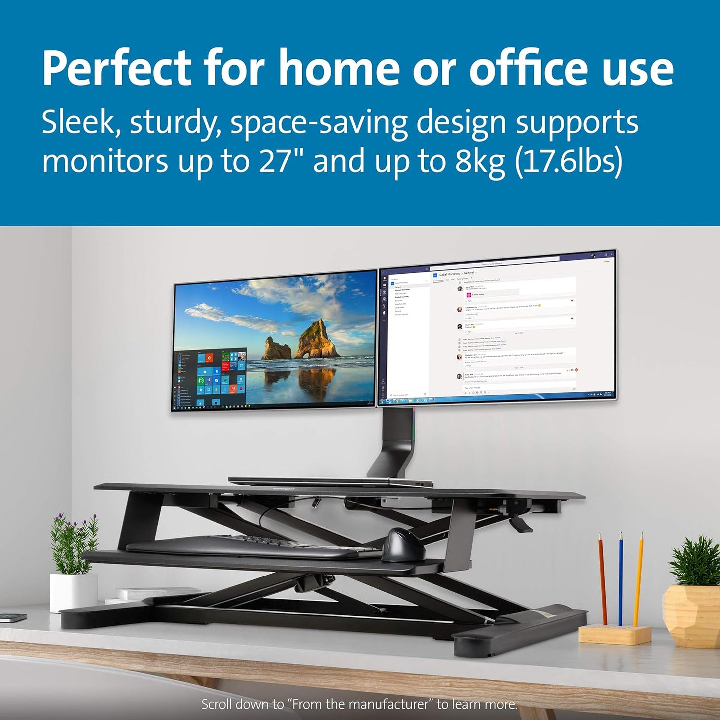 Kensington Single Monitor Desk Mount, C-clamp Vesa Stand Fits up to 32 inch Ultrawide Samsung LG , Low Profile Vertical Mount, Height Adjustable Free Standing Arm,K55512WW Black