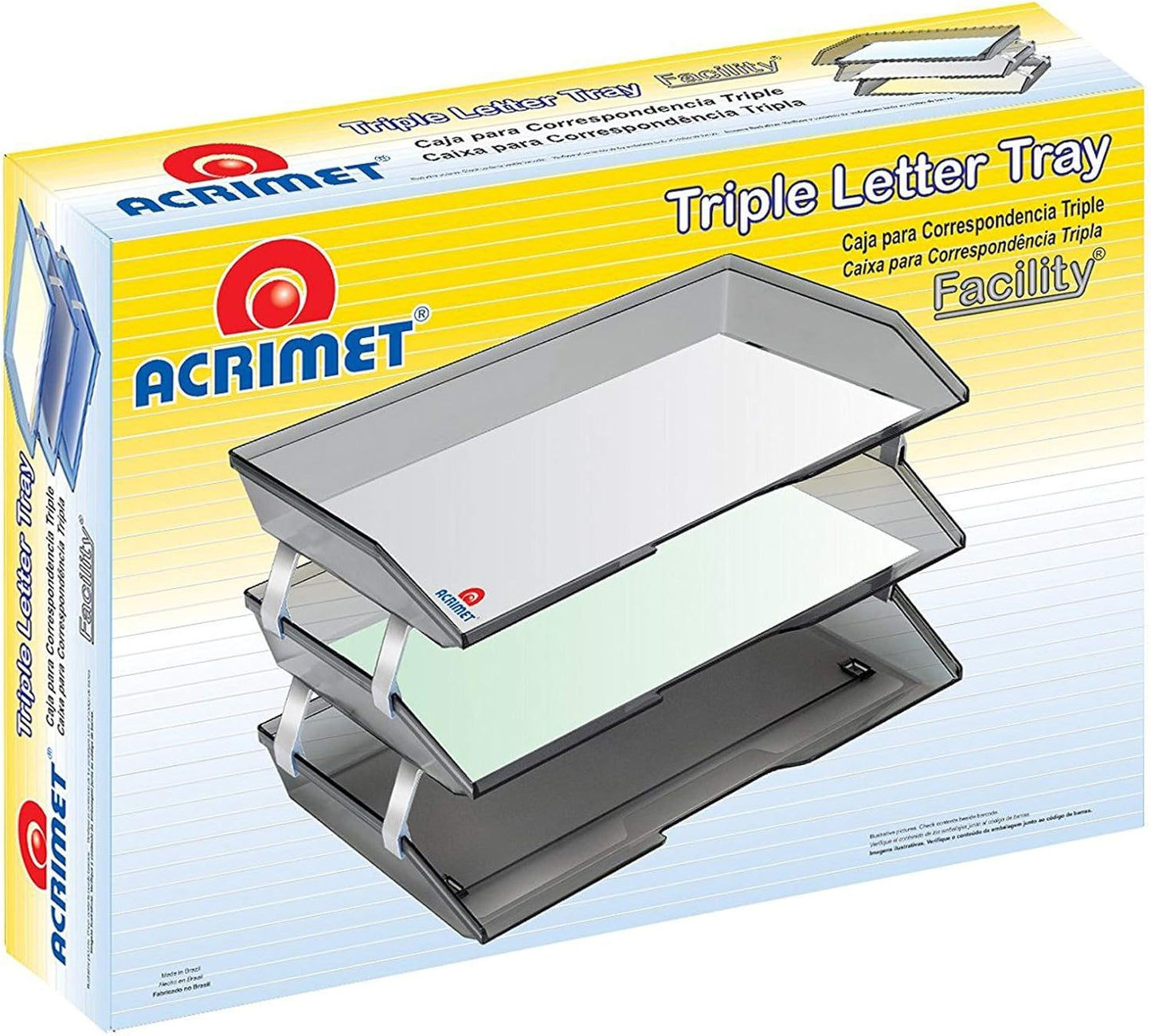 Acrimet 3 Tier Paper Letter Tray Side Load Letter Size, Office Desk File Document Organizer Plastic (Clear Crystal Color)