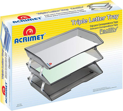 Acrimet 3 Tier Paper Letter Tray Side Load Letter Size, Office Desk File Document Organizer Plastic (Clear Crystal Color)