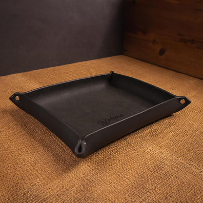 Valet Tray – Full-Grain Leather Catchall Organizer for Keys, Phone & Wallet – Rustic Nightstand & Desk Tray with Raised Sides – Handmade in USA (Vintage Brown, Small Rectangle)
