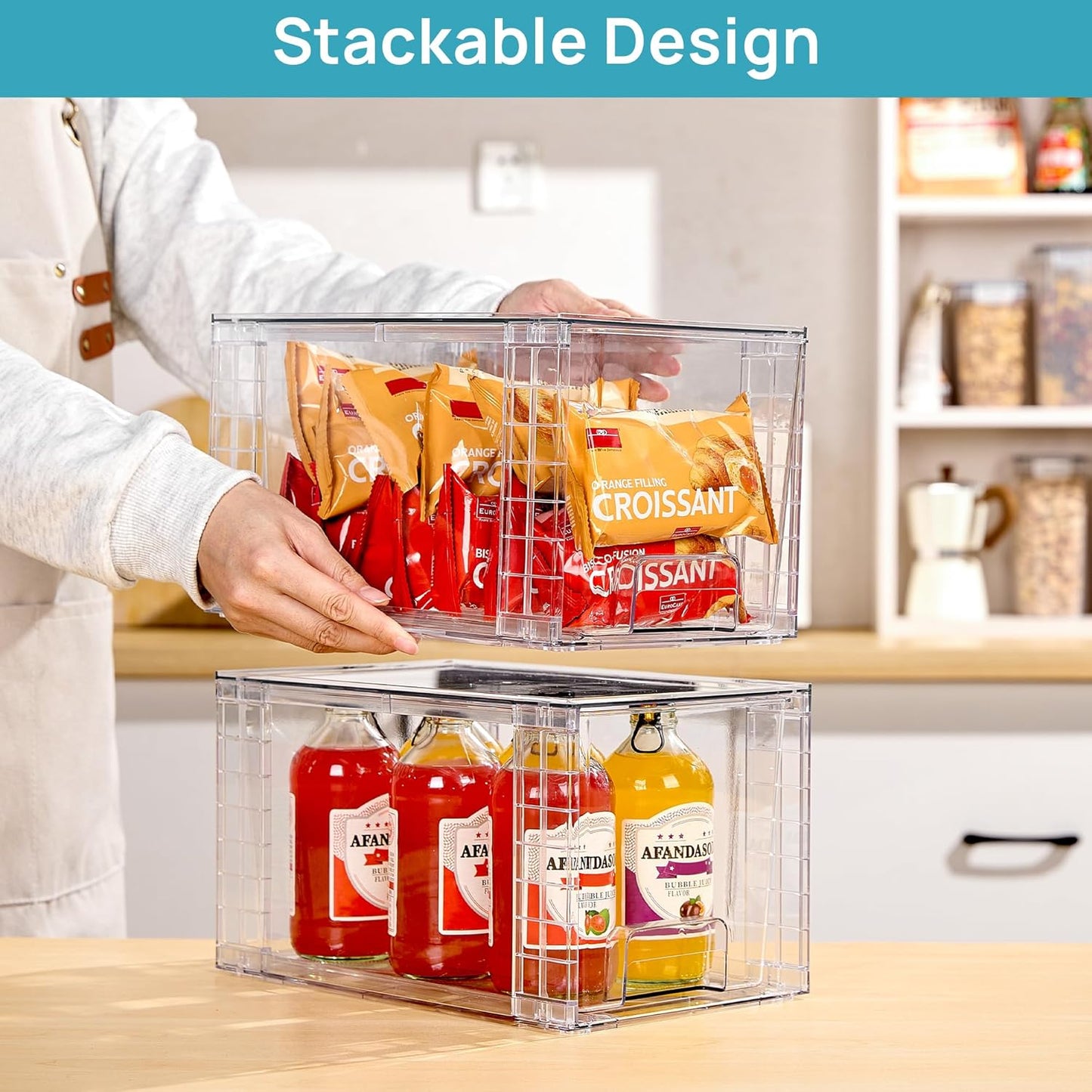 Vtopmart 4 Pack Large Stackable Storage Drawers,Easily Assemble Acrylic Bathroom Closet Undersink Organizers and Storage,Plastic Bins for Kitchen Cabinets,Pantry,Makeup,Medicine Organization